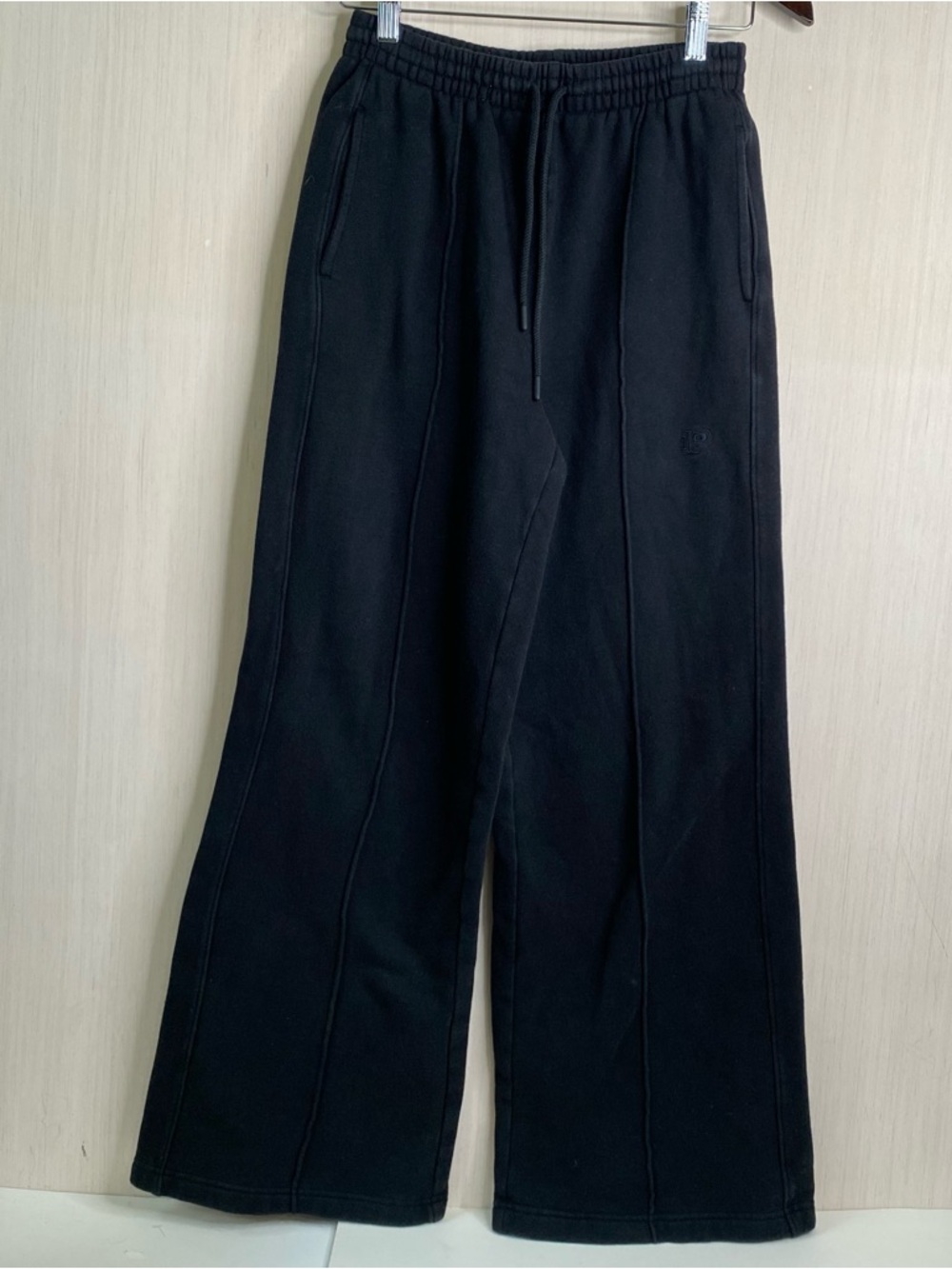 PINK Victoria's Secret Black Wide-Leg Drawstring Sweatpants Seamed Front Small
